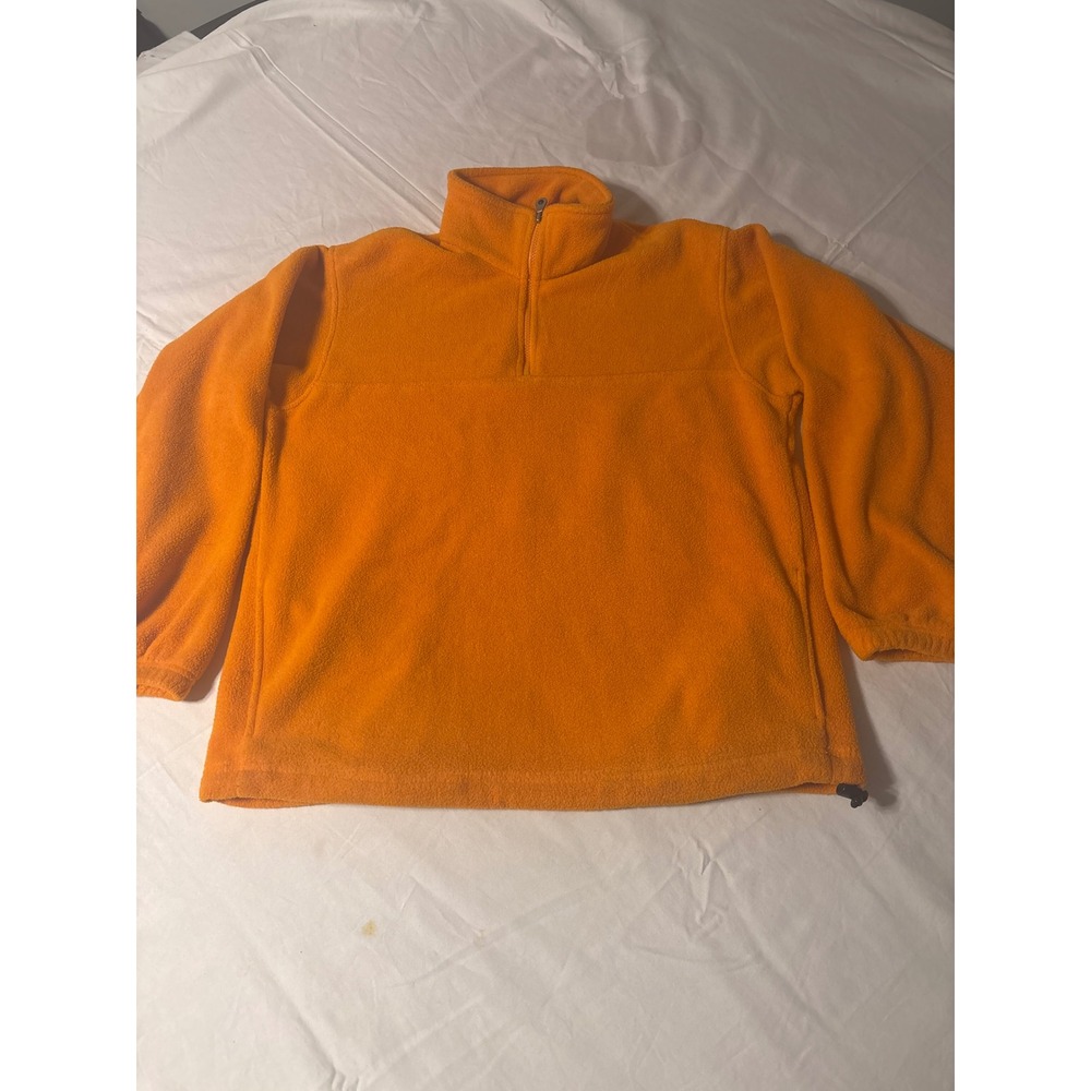 Lands End Fleece Pullover Mens M 10-12 Orange Quarter Zip Soft Warm Top